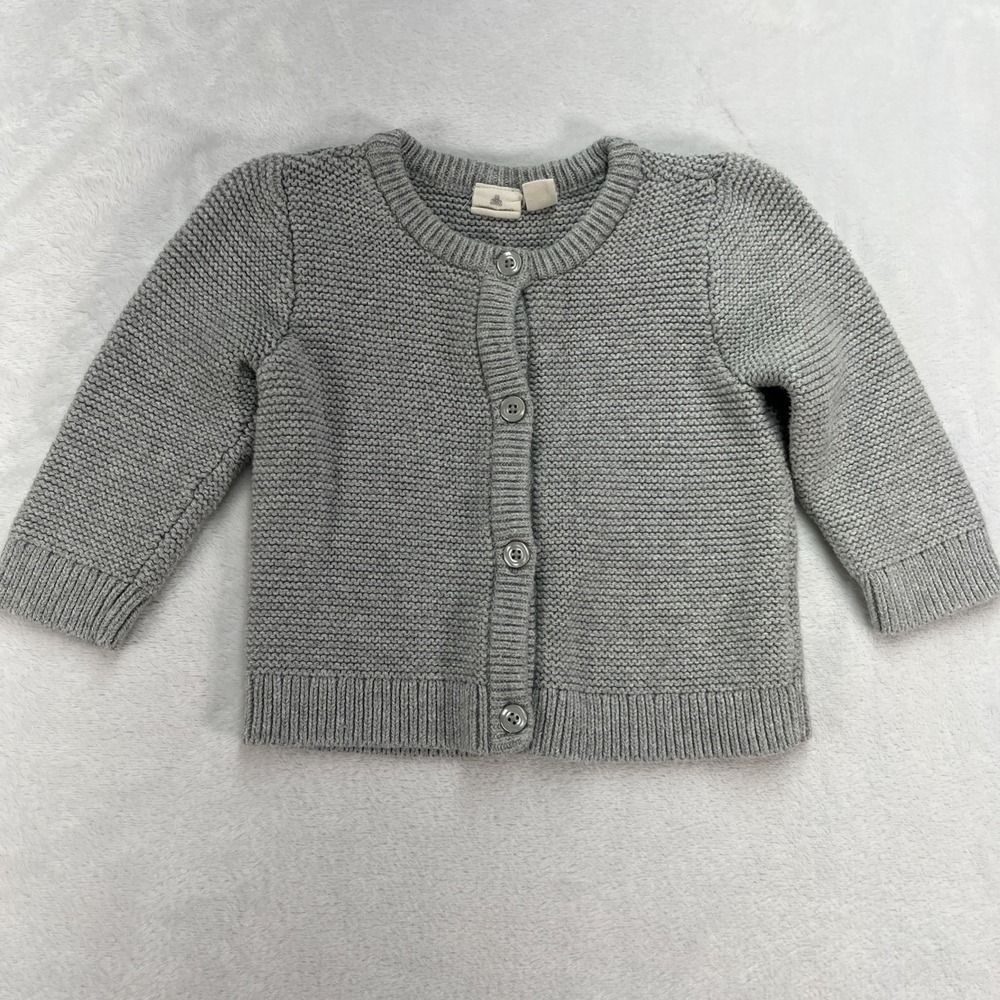 Baby Gap First Favorites Knit Cardigan Sweater Baby Girl 6-12m Gray Cotton Fall
